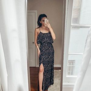 Double slit adjustable strap black maxi Lira dress